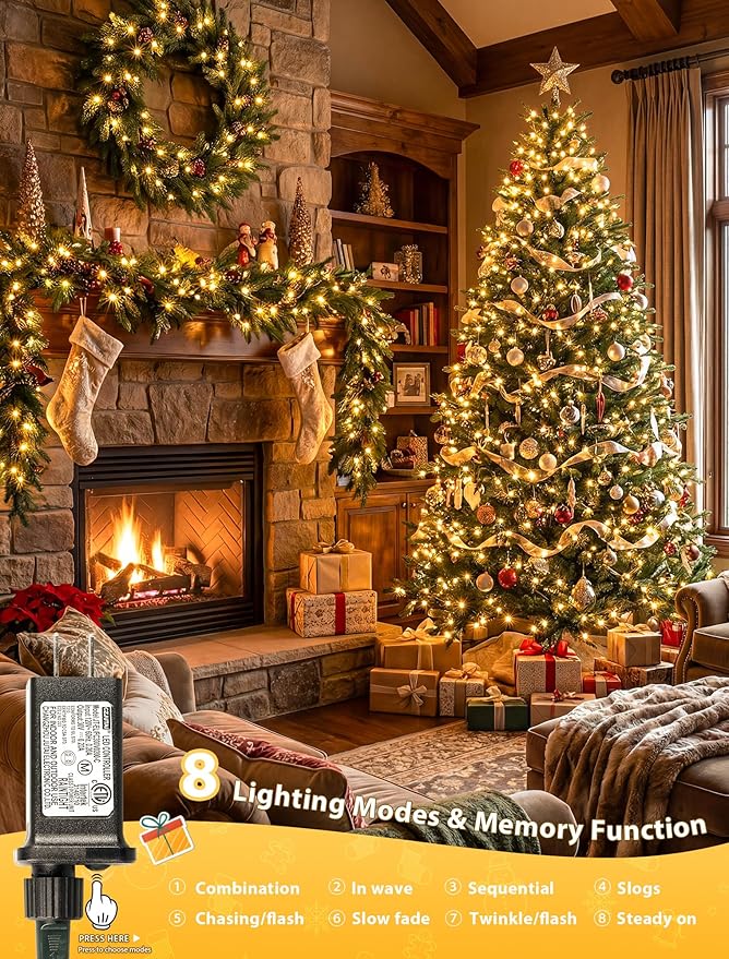Hopolon String Lights Indoor Outdoor, 33 FT 100 LED Christmas Lights Waterproof, Connectable Green Wire Twinkle Fairy Lights Plug in for Wedding Party Patio Spring Decor (Warm White)