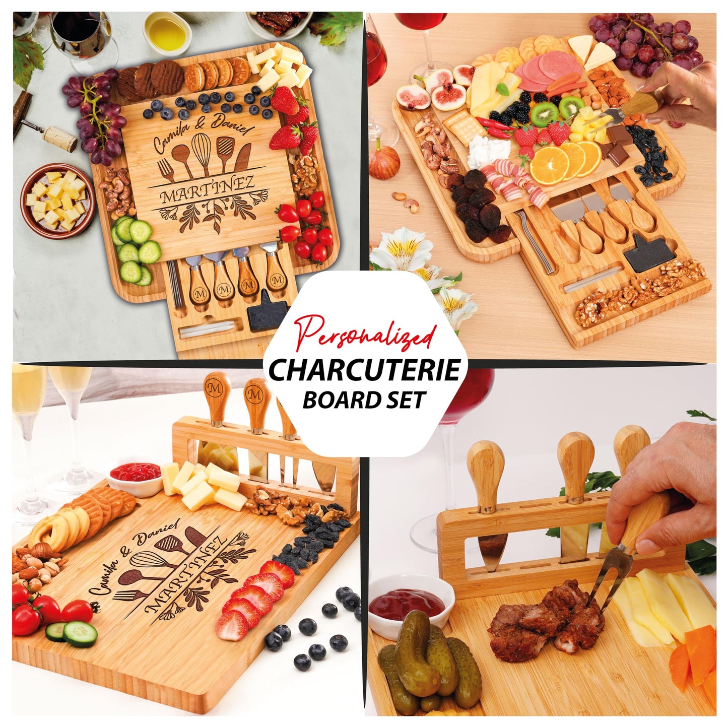 Personalized Charcuterie Board Gifts for Couples – Custom Large Cheese Board with Knife & Utensil Set for Wedding, Anniversary, Birthday, Housewarming, Engagement, Party, New Home, Christmas