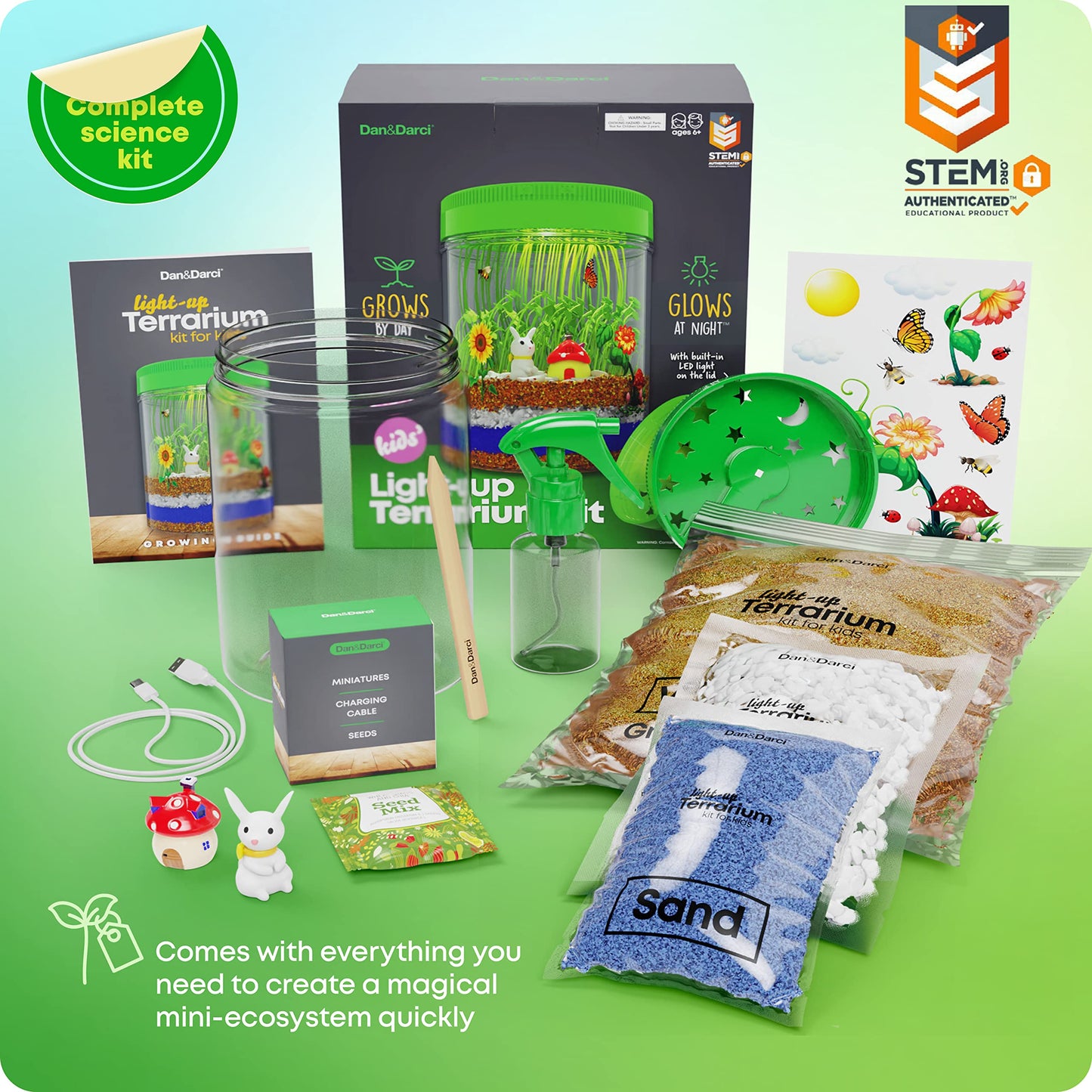 Dan&Darci Light-Up Terrarium Kit for Kids - STEM Science Kit - Educational DIY Toy for Boys & Girls - Birthday Gift - Craft Project Idea for Ages 6 7 8 9 10 11 12 Year Old