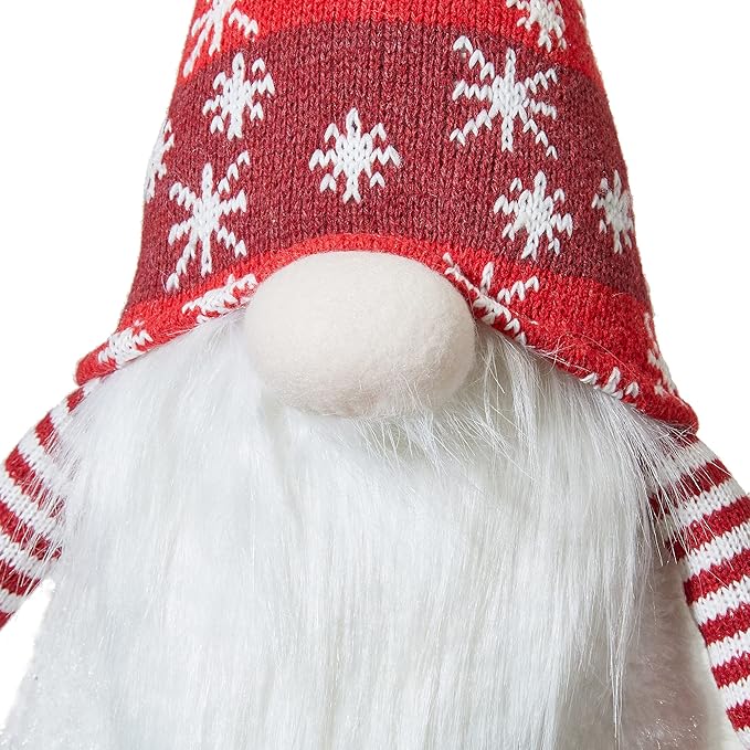 Glitzhome 28" H Fabric Gnome Christmas Decorations with Dangling Legs & Knitted Hat, Plush Gnome Elf Ornaments for Tabletop Party Holiday Decor