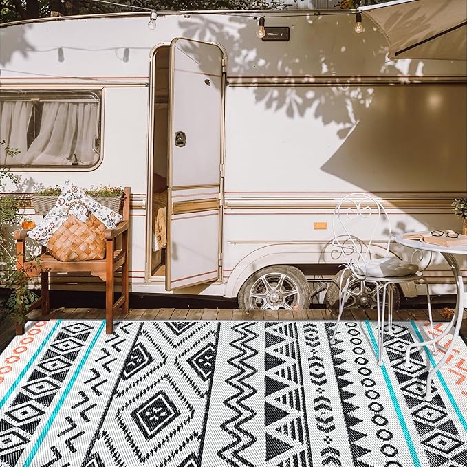 Outdoor Rugs Patio Camping Waterproof - 4x6 Plastic Straw Patio Rug Portable for Campers, Outside RVs Mat, Outdoor Area Carpet for Patios Clearance, Backyard Porch, Balcony, Picnic