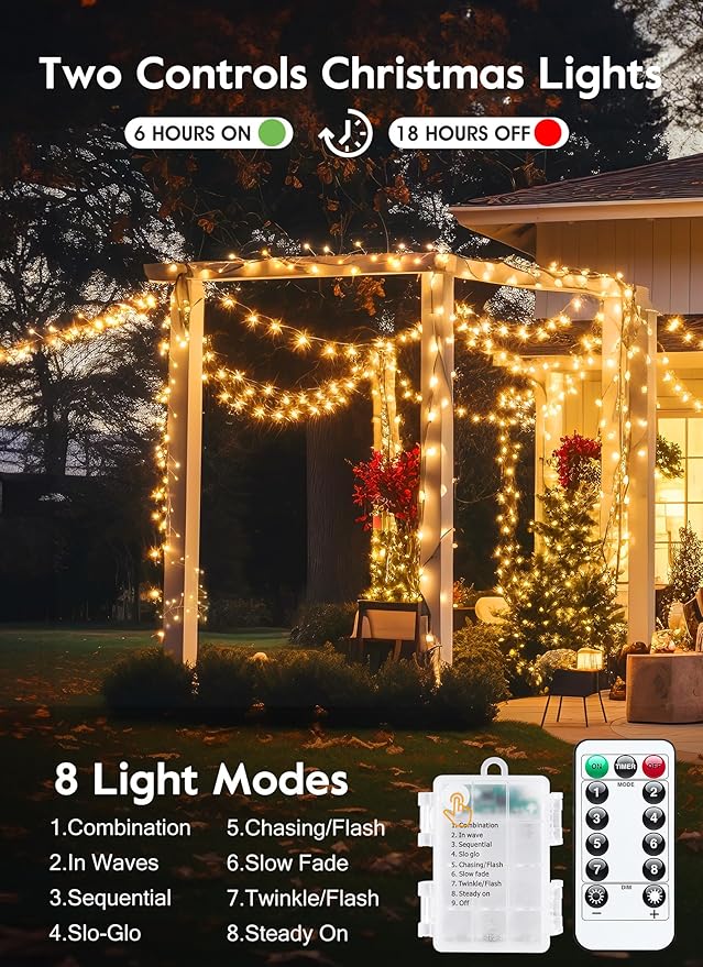 Outdoor Fairy Lights Battery Operated, 4 Pack Twinkle String Light with Remote, 5 Feet 60 LED Firecracker Starry Light for DIY Wreath Home Wedding Party Bedroom Mason Jar Holiday Christmas, Warm White