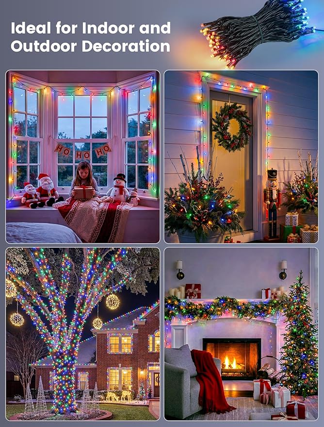Hopolon String Lights Indoor Outdoor, 33 FT 100 LED Connectable Green Wire Twinkle Fairy Lights, Plug in Christmas Light Waterproof for Wedding Party Patio Spring Decor (Multicolor)