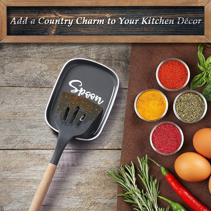 Ceramic Spoon Rest for Stove Top, DAYYET Large Spoon Holder for Kitchen Counter, Coffee Spoon Rest, Heat-Resistant Cooking Utensil Rest, Kitchen Decor, Gray