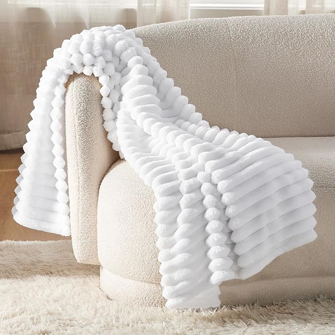 Bedsure GentleSoft White Throw Blanket for Couch - Cozy Soft Blankets for Women, Cute Small Throws for Girls, 50x60 Inches