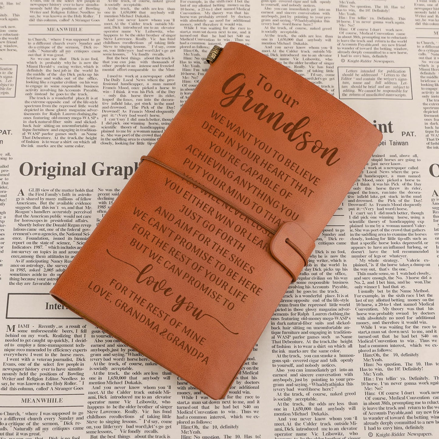 Gift for Grandson from Grandma Grandpa, To My Grandson Engraved Leather Journal Gift, Grandson Travel, Writing Notebook Gift, Grandson Graduation Birthday Christmas Gift from Grandparents