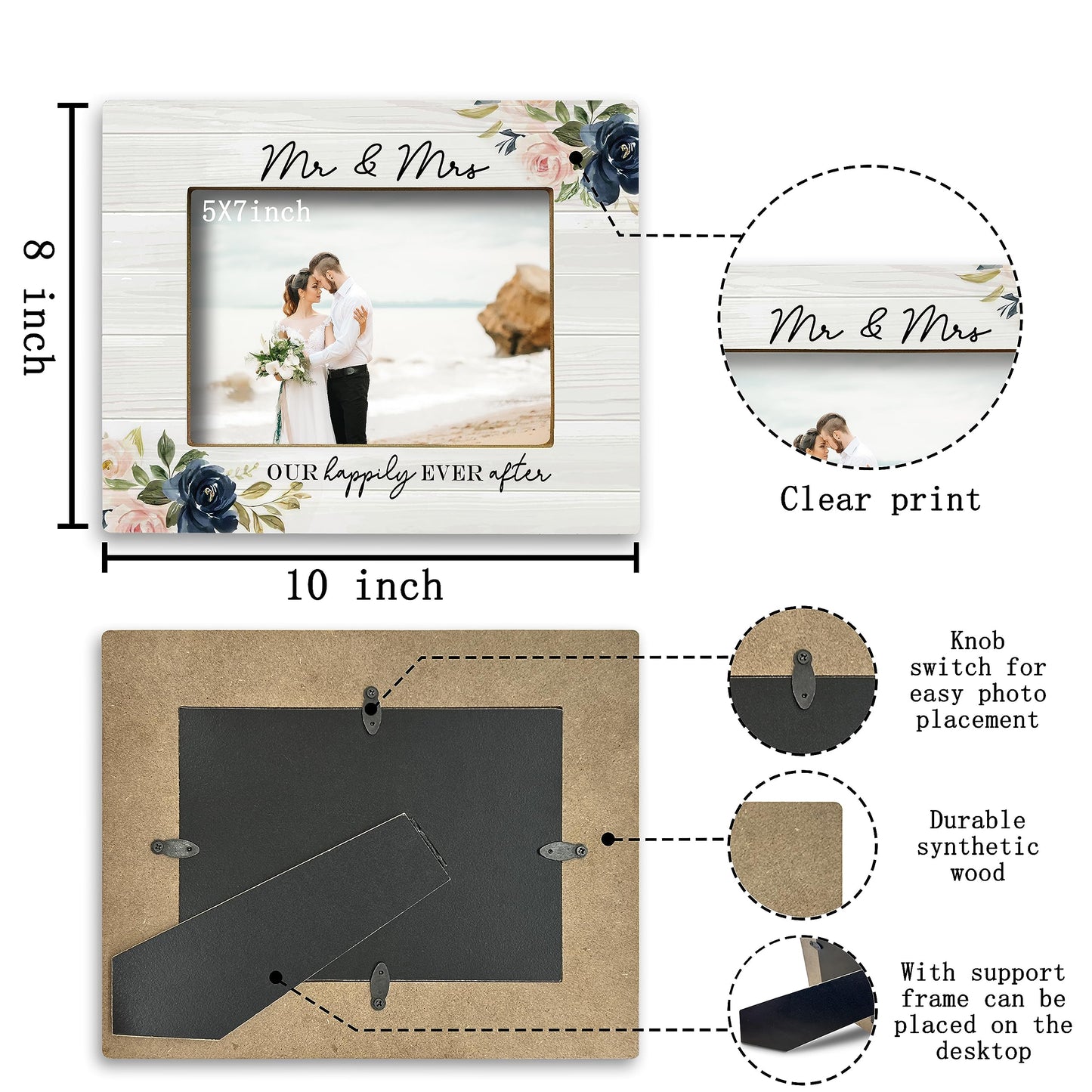 FONDCANYON Mr & Mrs Picture Frame, Wedding & Marriage License Frame, Gifts for Newlywed 5x7