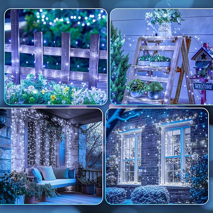 Fairy Lights Battery Operated, 10 FT 120LED Twinkle Firecracker String Lights with 8 Modes & Timer, Waterproof Cluster for DIY Outdoor Wreath Wedding Christmas Decoration, Pure White