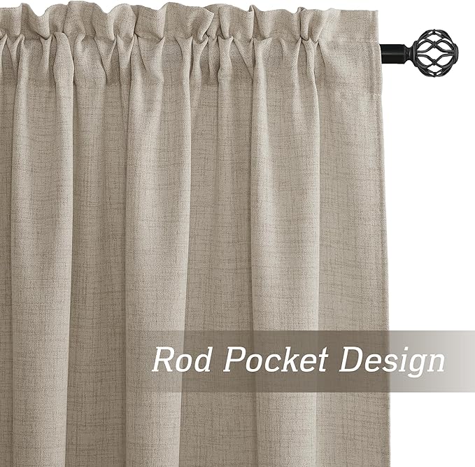 RYB HOME Natural Beige Linen Sheer Curtains 90 inches Long for Living Room and Dining Room, Weave Textured/Rod Pocket, Light Filtering Sheer Curtains and Drapes, W 52 x L 90 inches, 2 Panels Set