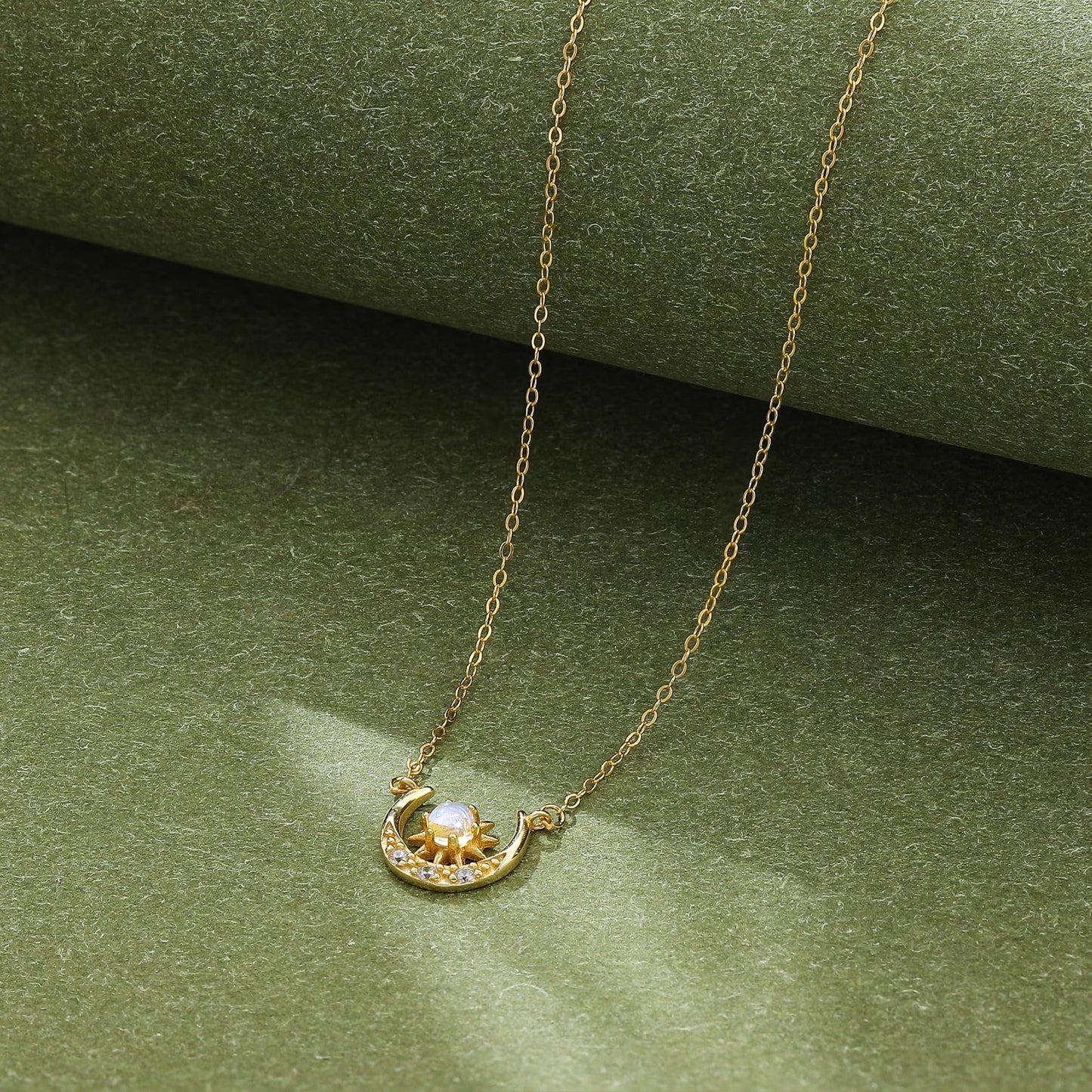 SLOONG 925 Sterling Silver Blue Sandstone Moon Star Phase Necklace 18K Gold Plated Necklace Birthday Gift for Women Girlfriend