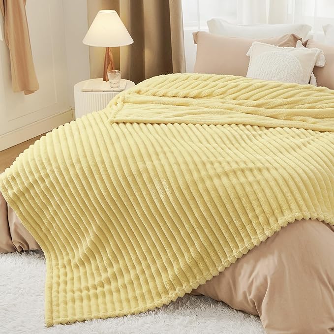 Bedsure Yellow Queen Blanket for Couch - GentleSoft Cozy Soft Blankets for Women, Cute Small Fleece Throws for Girls, Birthday Gifts for Women, Mothers Day Decor Gifts for Mom, 90x90 Inches