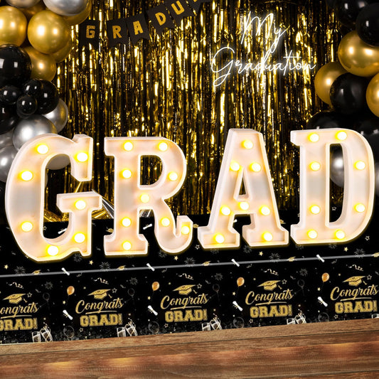 Lotus Hills Graduation Decorations 2026, 4 Pcs Marquee Light Up Letter Grad Sign, Graduation Centerpieces for Table, Class of 2026 Decorations for College High School, Grad Party Decor Indoor Outdoor