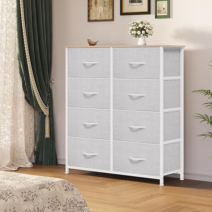 YITAHOME Dresser for Bedroom, Fabric 8 Drawers, Tall Dresser with Fabric Bins, Storage Tower Unit, Chest of Drawers for Living Room, Hallway, Closets