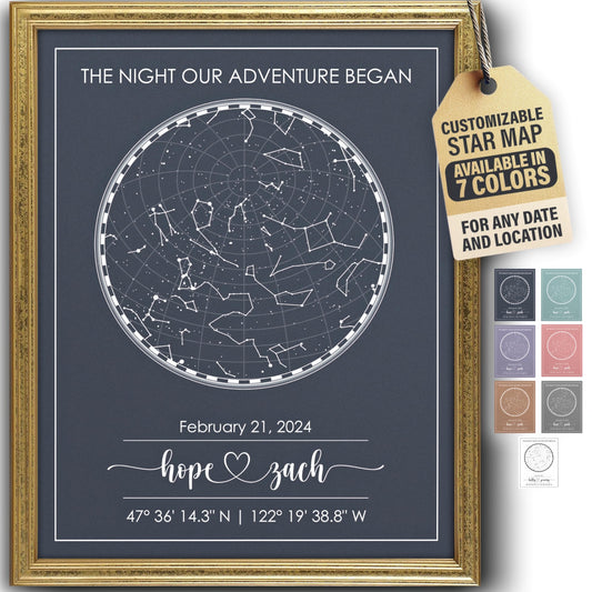 Custom Star Map for Specific Date Art Print | Personalized Star Map | Night Sky Constellation | Anniversary Gifts for Men | Unique Gift for Father's Day, Weddings, Girlfriends, Boyfriends