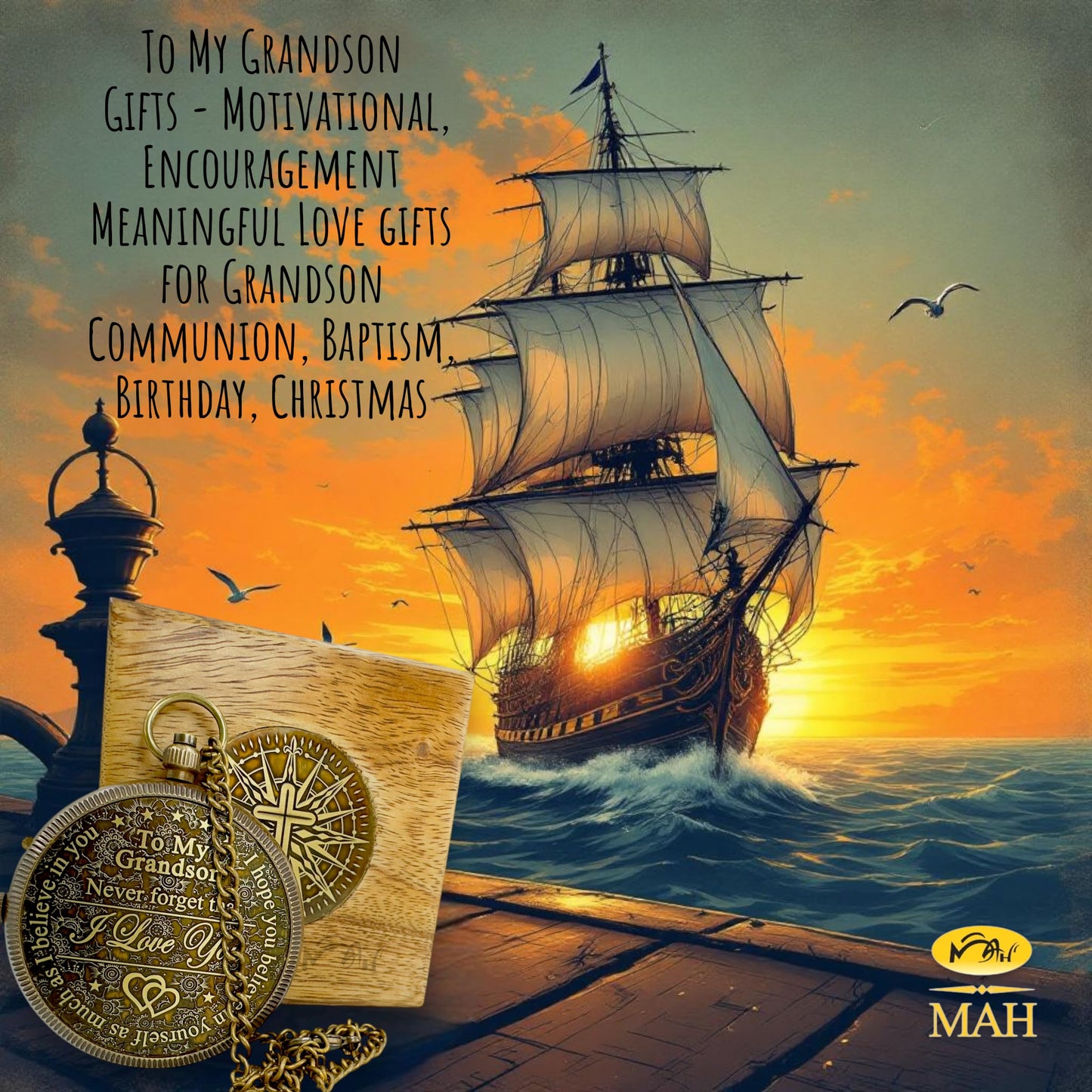 Gifts for Grandson Brass Handmade Compass Gift by Grandfather Gift Idea by Grandpa Grandma Memory Present to My Grandson Birthday Baptism Confirmation Love Christmas Tree Best Graduation Gifts