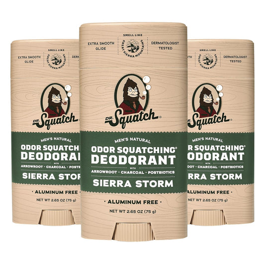 Dr. Squatch Natural Deodorant for Men - Sierra Storm â Smells Like Giant Mountain Sequoias - Odor-Squatching Men's Deodorant Aluminum Free (2.65 oz, 3 Pack)