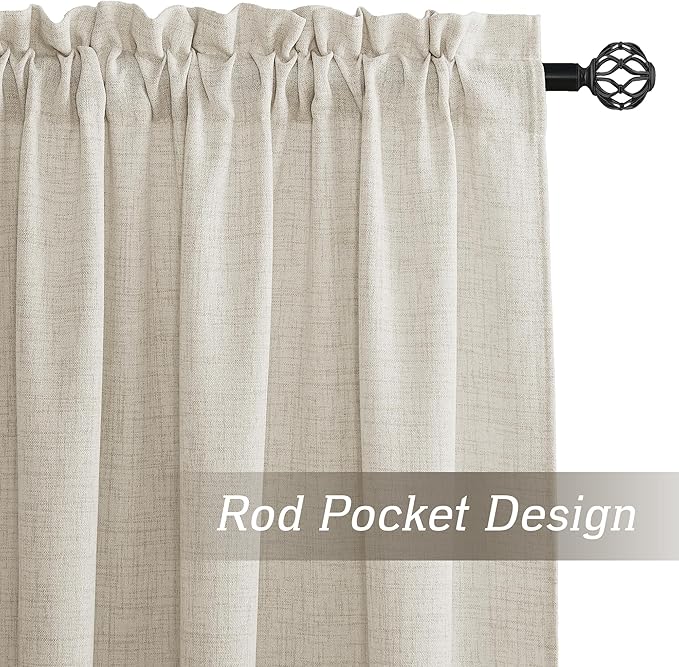 RYB HOME Living Room and Dining Room Curtains and Drapes Linen Sheer, Light Filtering Curtains 102 inches Long, Weave Textured/Rod Pocket, Cream Colored, W 52 x L 102 inches, 2 Panels Set