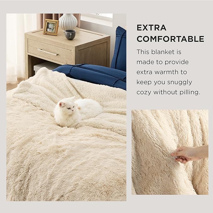 Bedsure GentleSoft Fluffy Beige King Size Blanket for Bed, Thick Soft Sherpa Faux Fur Fleece Bedding Fuzzy Plush Winter Warm Heavy Big Large King Blanket, Cozy Beige Gifts for Men Women, 108x90