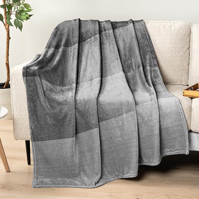 Pavilia Gray Ombre Fleece Blanket for Twin Size Bed, Soft, Lightweight, Cozy Microfiber Gift Decorative Blanket, 60x80
