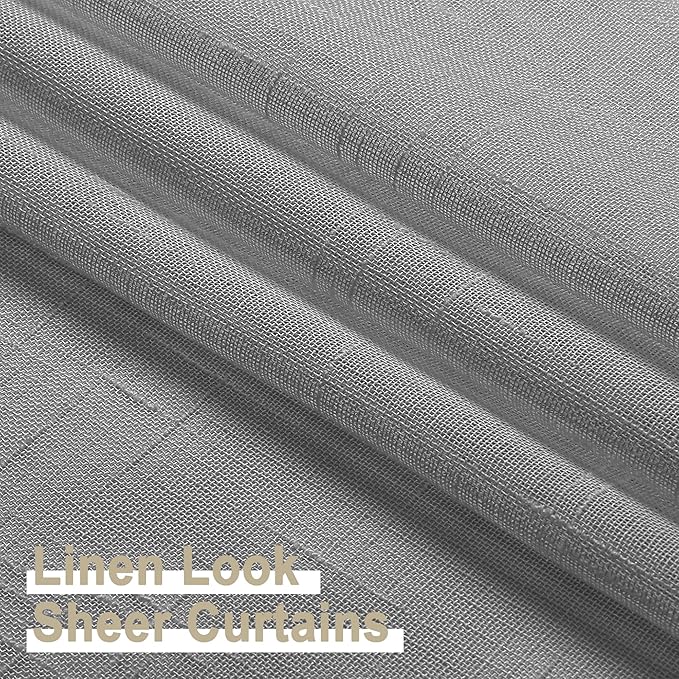 Aiyufeng Grey Sheer Curtains 45 Inch Length 2 Panels, Short Linen Curtains for Kitchen, Small Window Curtains Window Treatment Privacy with Light Filtering for Cafe/Bathroom, Each 30Wx45L Inch, Gray