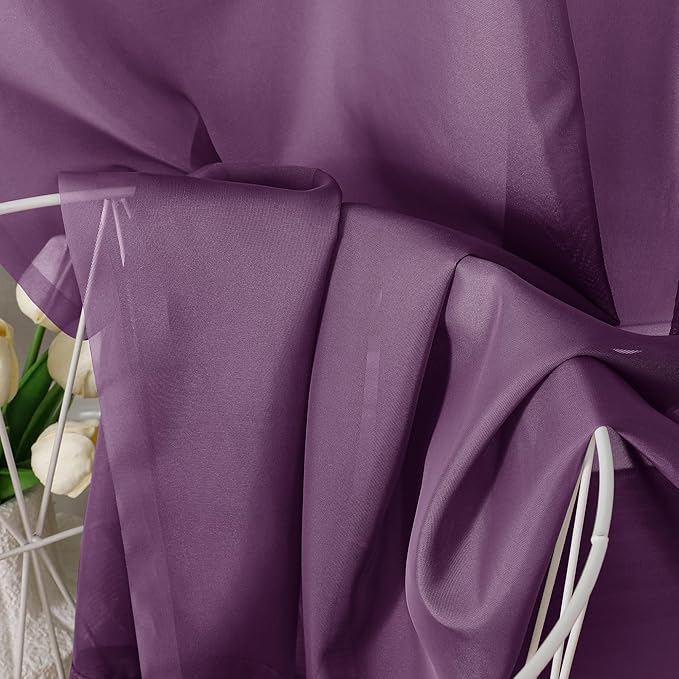 Aiyufeng Plum Purple Sheer Curtains 96 Inches Long 2 Panels, Solid Voile Top Dual Rod Pockets Stylish Breathable Drapes Window Treatment for Kid's Room/Bedroom/Living Room, 42W x 96L inches