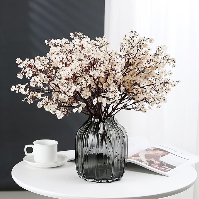 JAKY-Global Babys Breath Fabric Cloth Artificial Flowers 6 Bundle European Fake Silk Plants Decor Wedding Party Decoration Bouquets Real Touch DIY Home Garden (Beige, 6 Bundles)