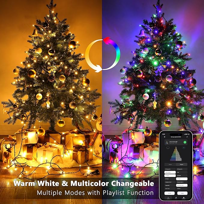 BrizLabs Color Changing Christmas Lights, 262ft 800 LED Smart Christmas String Lights Work with Alexa & Google Home, Warm White & Multicolor WiFi Xmas Tree Light Music Sync for Xmas Tree Home Decor