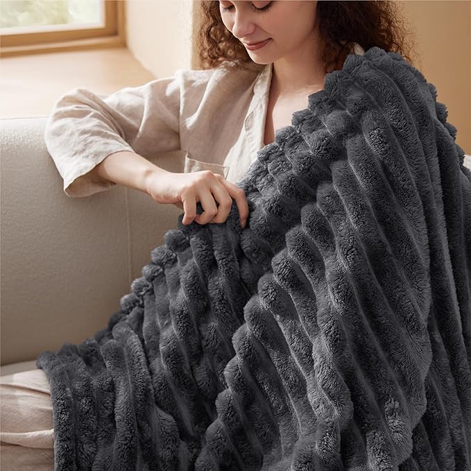 Bedsure GentleSoft Grey Fleece Twin Blanket for Couch -Cozy Soft Blankets for Women, Cute Small Throws for Girls, 60x80 Inches