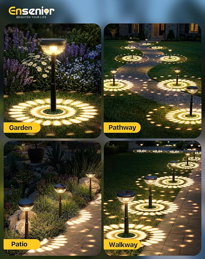 Ensenior Solar Pathway Lights Outdoor, 8-Pack Adjustable Height LED Lights Outdoor Waterproof IP65 for Garden Landscape, Auto On/Off Solar Powered Yard Lights for Walkway (Warm White)