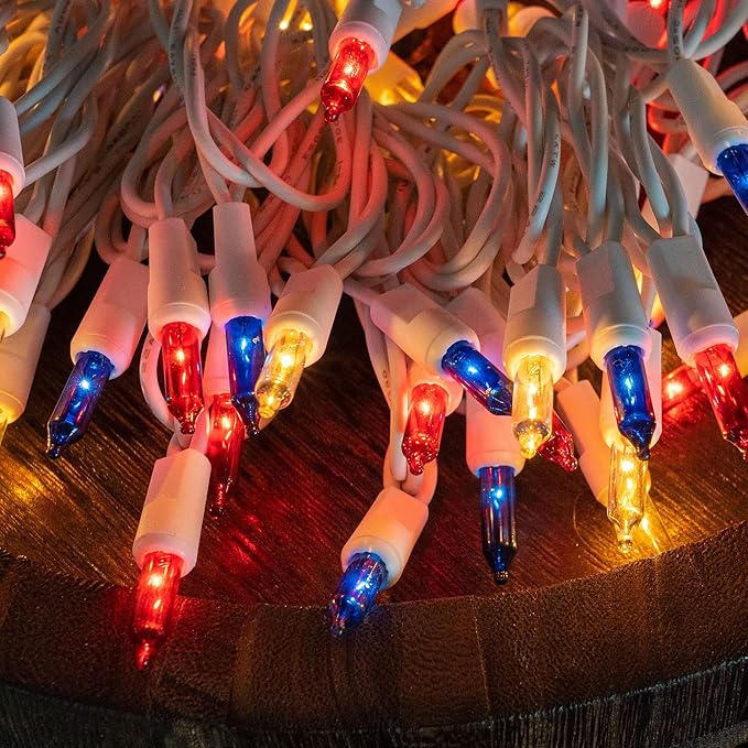 Dazzle Bright 4th of July Lights, 20FT 100 Count Independence Day Mini String Lights Plug in Waterproof Christmas for Outdoor Indoor Home Party Decorations, Red Blue and White