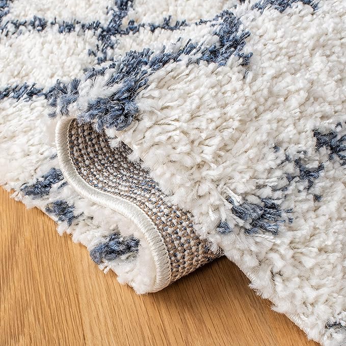 SAFAVIEH Arizona Shag Collection Runner Rug - 2'3" x 8', Ivory & Slate, Moroccan Design, Non-Shedding & Easy Care, 1.6-inch Thick Ideal for High Traffic Areas in Living Room, Bedroom (ASG741M)