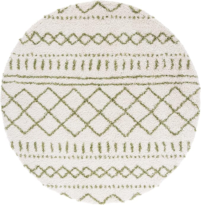 SAFAVIEH Arizona Shag Collection Area Rug - 5'1" Round, Ivory & Green, Moroccan Design, Non-Shedding & Easy Care, 1.6-inch Thick, Ideal for The Living Room, Dining, Bedroom (ASG741Y)