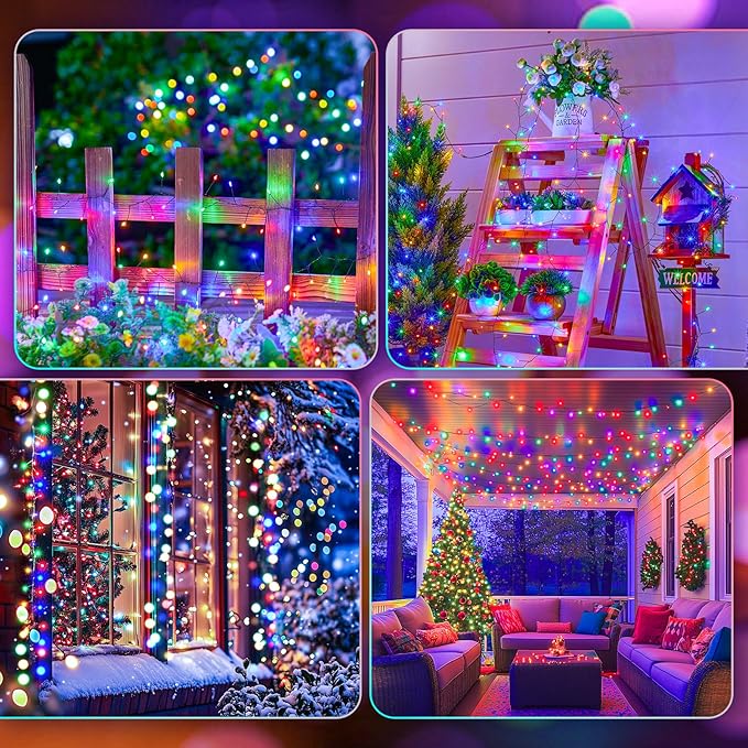Fairy Lights Battery Operated, 10 FT 120LED Twinkle Firecracker String Lights with 8 Lighting Modes & Timer, Waterproof Cluster Light for DIY Outdoor Wreath Wedding Christmas Decoration, Multicolor