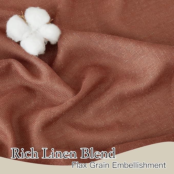 RYB HOME Linen Blend Curtains 102 inches Long for Living Room Home Office, Thick Heavy Textured Rod Pocket Light Filtering Machine Washable, W 52 x L 102 inches, Terracotta, 2 Panels