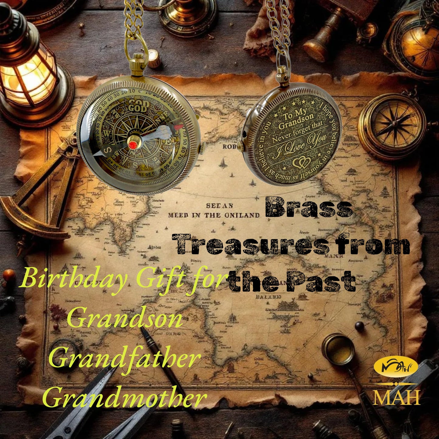 Gifts for Grandson Brass Handmade Compass Gift by Grandfather Gift Idea by Grandpa Grandma Memory Present to My Grandson Birthday Baptism Confirmation Love Christmas Tree Best Graduation Gifts