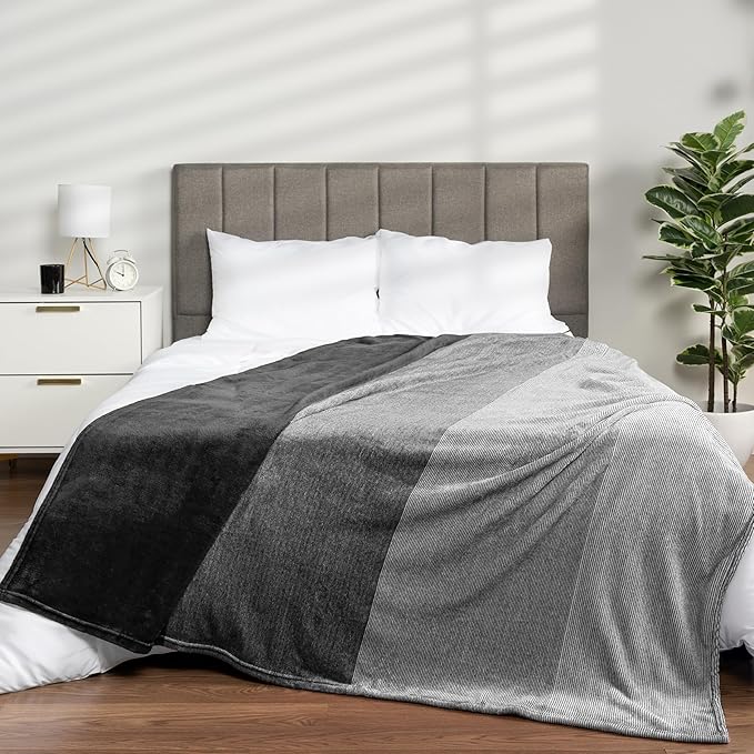 PAVILIA Black Ombre Fleece Throw Blanket for Couch, Soft Flannel Blanket for Sofa Bed Room, Plush Lightweight Dark Gray Black Gradient Blanket, Cozy Microfiber Decorative Gift Throw, 50x60
