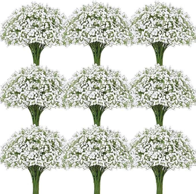 50 Pcs Babys Breath Artificial Flowers, Baby Breath Flowers Artificial Bulk, Real Touch White Fake Flowers, Faux Babies Breath Gypsophila for Wedding Home Decor Floral Arrangement