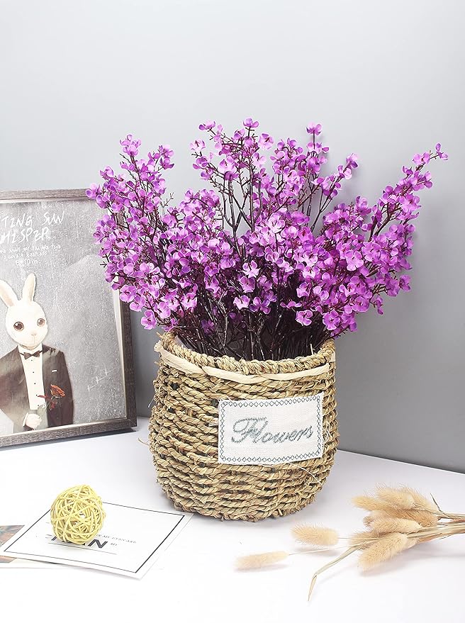 JAKY-Global Babys Breath Fabric Cloth Artificial Flowers 6 Bundle European Fake Silk Plants Decor Wedding Party Decoration Bouquets Real Touch DIY Home Garden(Purple)