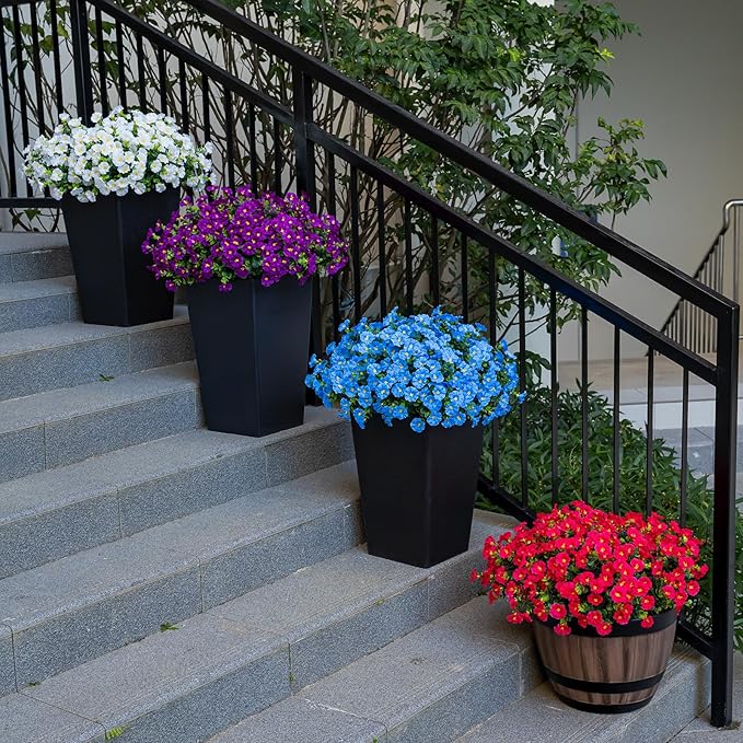 Artificial Faux Flowers for Outdoor 16 Bundles Boxwood Fake Morning Glory for Planter,UV Resistant Fake Flowers for Home Porch Patio Outside（Blue）