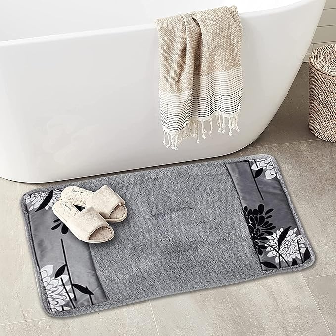 Zahari Home Erica Bathroom Rug Luxury Bath Rug Washable Beautiful Shower Mat Unique Design Stylish Non Slip Shower Mat Grey Rug Bath Shower Tub Decor