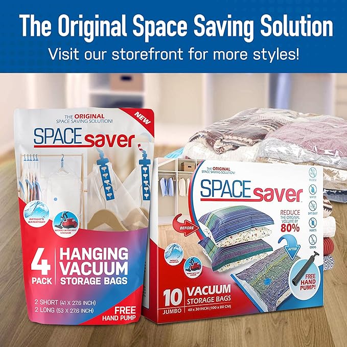 Spacesaver 6 Pack Variety Vacuum Seal Bags for Clothing, Travel, Blankets - Compression Bag with Hand Pump - Space Saver Vacuum Storage Bags for Bedding, Moving, Travel & Organization (2M, 2L&2XL)
