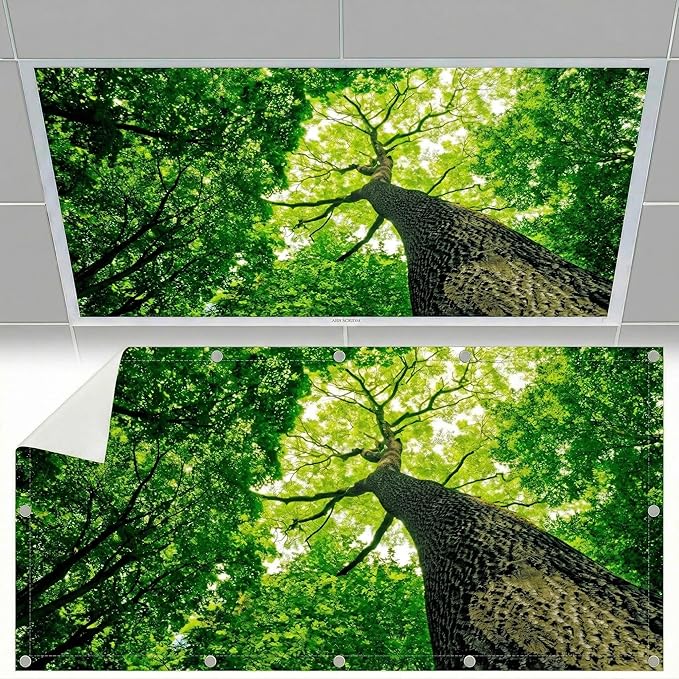 Fluorescent Light Covers for Ceiling Lights -Magnetic Cloud Cover for Fluorescent Or LED Fixture 2ft x 4ft Classroom,Home,Office Decoration Filters Overhead Lighting- Towering trees