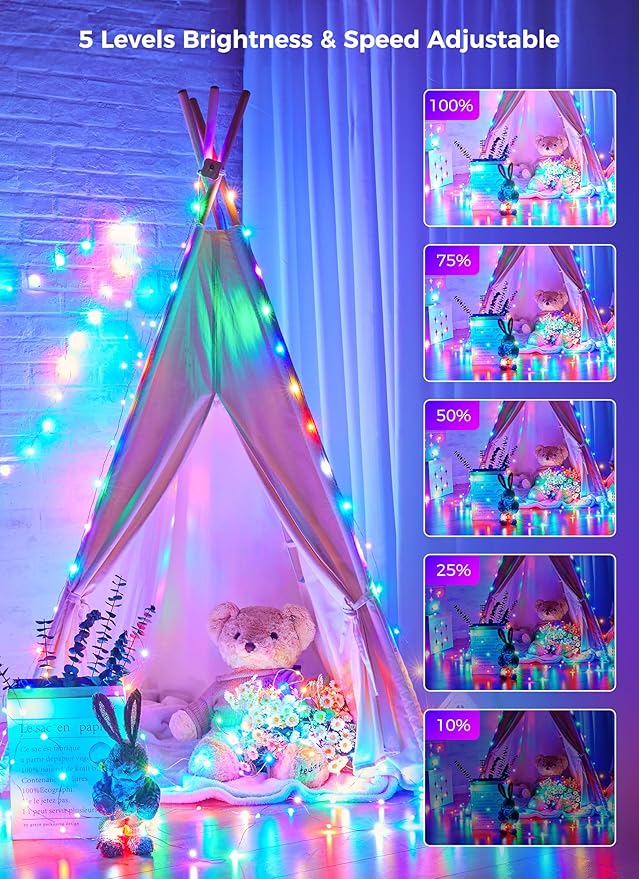 Brightown Plug in Fairy Lights Color Changing - 22 Colors 33FT 100 LED Fairy Lights with Remote,Halloween String Lights Indoor with 12 Lighting Modes, Multicolor Christmas Light for Bedroom Classroom