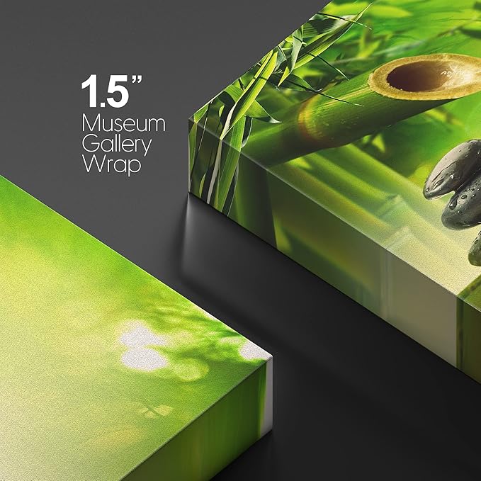 wall26 Canvas Print Wall Art Zen Green Bamboo Daisy Flower Massage Stone Spa Jungle Nature Wilderness Photography Realism Landscape Colorful Multicolor for Living Room, Bedroom, Bathroom - 32"x48"