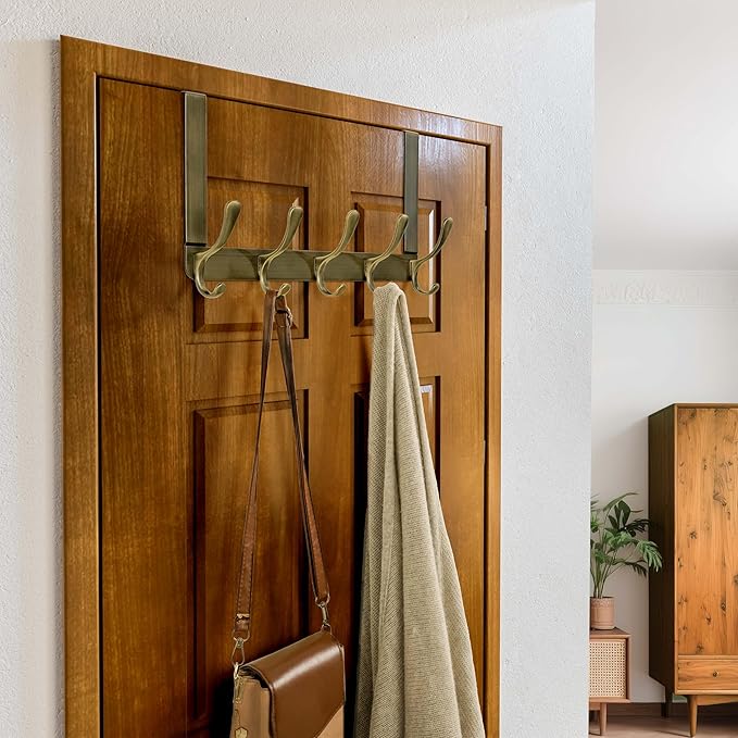 SKOLOO Over The Door Hook, Door Hanger Hooks for Hanging Clothes, Towels, Coats, Hats, Over The Door Towel Hook - Pack of 2, Bronze, Assembly Required