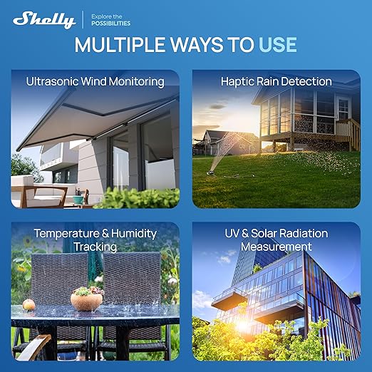Ecowitt WS90 7-in-1 Weather Station with Bluetooth & Zigbee connectivity, Ultrasonic Wind Monitoring, Haptic rain Detection, Temperature & Humidity Tracking, UV & Illuminance, IPX5, Powered by Shelly
