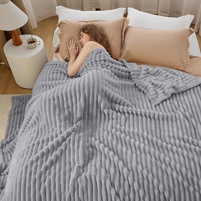 Bedsure GentleSoft Blankets Queen Size for Bed - Cozy Soft Blankets for Women, Cute Large Fleece Throws for Girls, Light Grey, 90x90 Inches