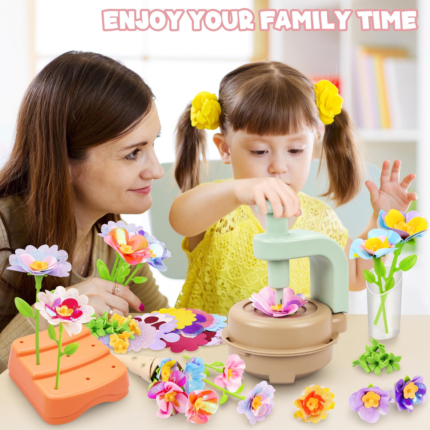 Fabric Flower Bouquets Toys, DIY Craft Kits Toys for Kids - Flowers Market Toy, Build Your Flower Bouquet, Arts & Crafts for 4 5 6 7 8 Year Toddler Girl, Educational Activity Preschool B-Day Gifts