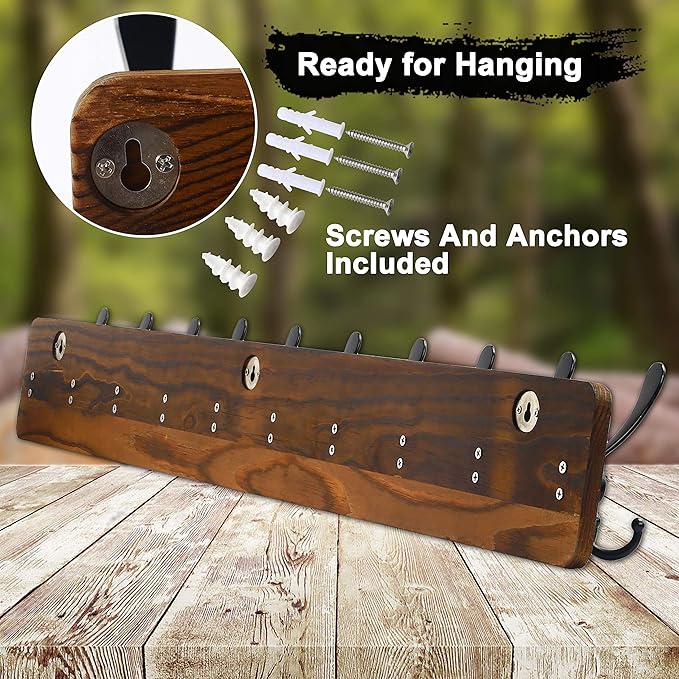 Dseap Coat Rack Wall - Heavy-Duty 38-1/4" Long, with Reinforced 10 Custom Tri-Hooks, Solid Wood Wall Hanger for Coats Hat Jackets - Rustic Farmhouse Entryway Hallway Storage, Natural & Black