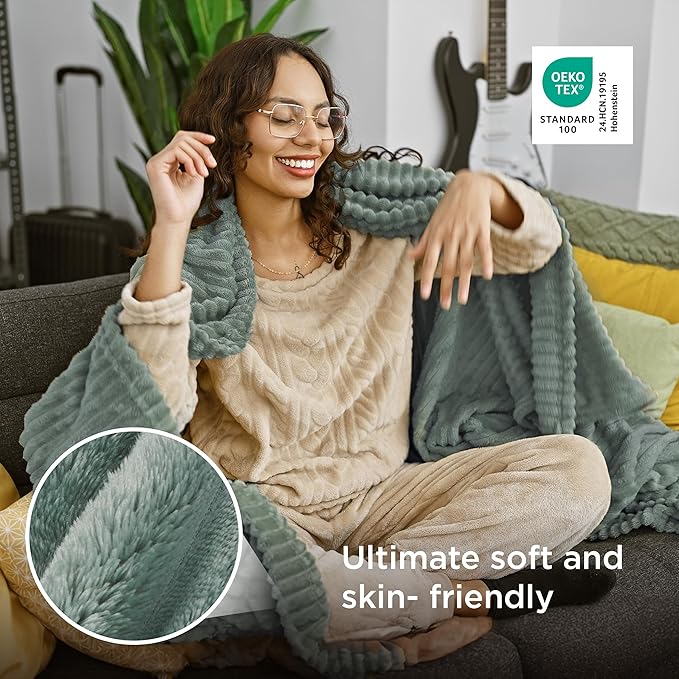 Bedsure GentleSoft Twin Blanket for Couch - Cozy Soft Blankets for Women, Cute Small Fleece Throws for Girls, Sage Green, 60x80 Inches